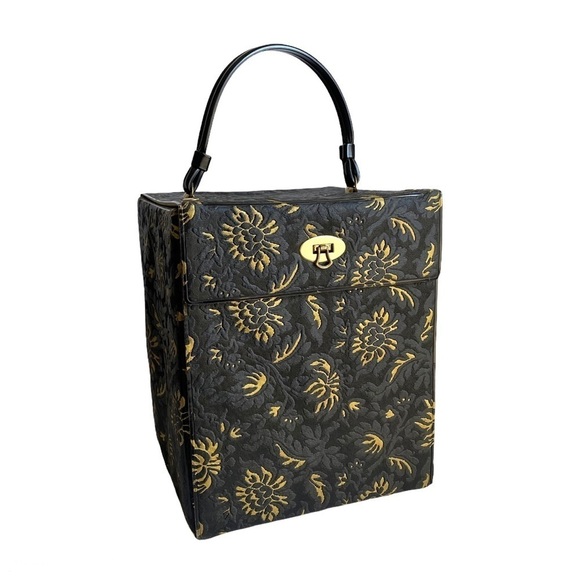 Vintage Hat Box Black & Gold Brocade Travel Bag - Picture 1 of 8